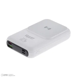 پاوربانک 22.5 وات بیسیم پی کیو بی دی مدل PQ-PB01 ظرفیت 10000 میلیآمپرساعت به همراه کابل متصل USB-C، USB-A و لایتنینگ