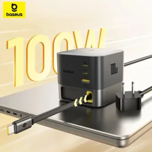 شارژر رومیزی 100 وات 3 پورت بیسوس مدل 100W Super GaN به همراه کابل USB-C