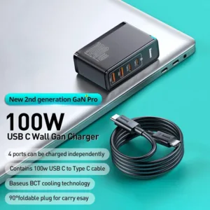 شارژر دیواری باسئوس مدل GaN2 Pro 100W به همراه کابل تبدیل USB-C