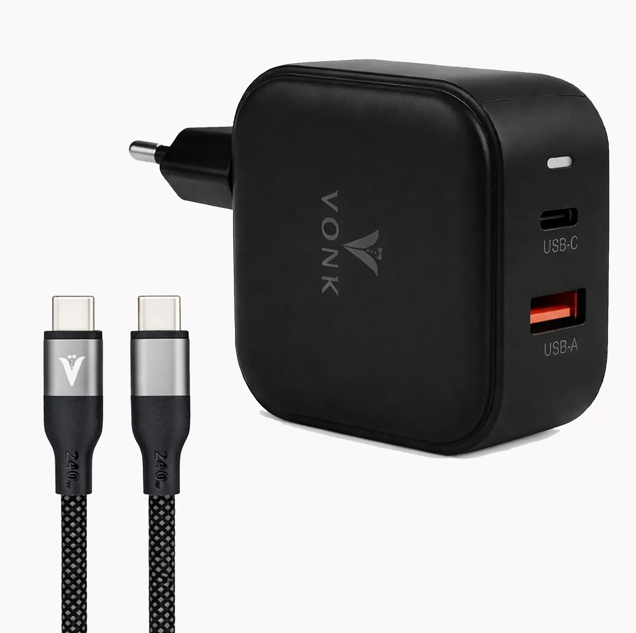 شارژر دیواری 45 وات دو پورت وونک مدل PD 45 به همراه کابل usb-c