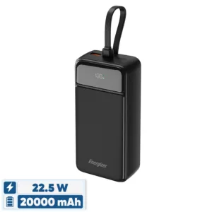 پاوربانک 22.5 وات انرجایزر مدل UE20084PQ ظرفیت 20000 میلیآمپرساعت به همراه سه کابل متصل USB-C و لایتنینگ