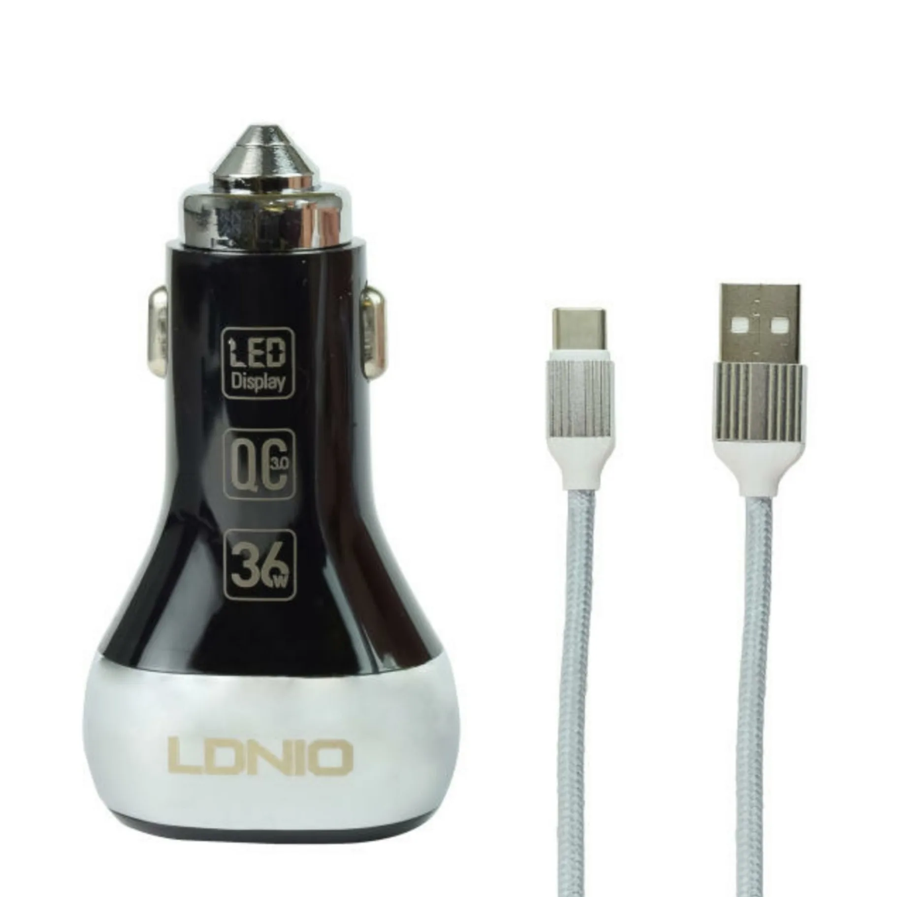 شارژر فندکی الدینیو مدل C2 به همراه کابل تبدیل USB-C