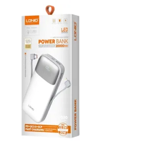 پاوربانک 22.5 وات الدنیو مدل PQ20 ظرفیت 20000 میلیآمپرساعت به همراه کابل USB-C