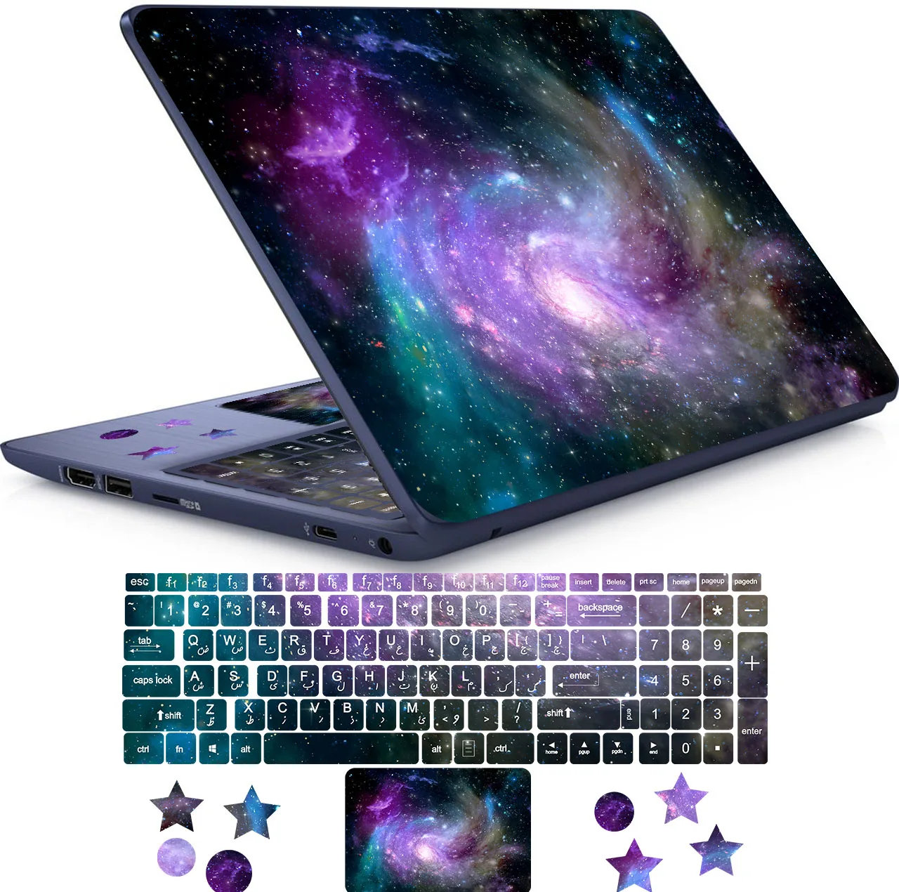 استیکر لپ تاپ راتیانا مدل space15 مناسب برای لپ تاپ 15 تا 17 اینچ به همراه برچسب حروف فارسی کیبورد
