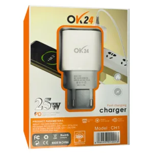 شارژر دیواری 25 وات دو پورت اوکی 24 مدل ADPT Fast Charge