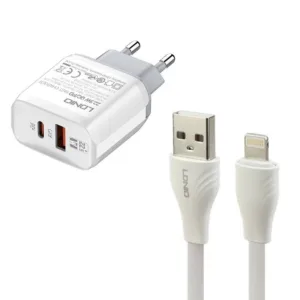 شارژر دیواری 22.5وات دو پورت الدینیو مدل A۲۴۲۱C به همراه کابل لایتنینگ