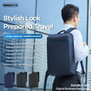 کوله پشتی لپ تاپ ریمکس مدل Double-622 مناسب برای لپ تاپ 14.1 تا 15.6 اینچی