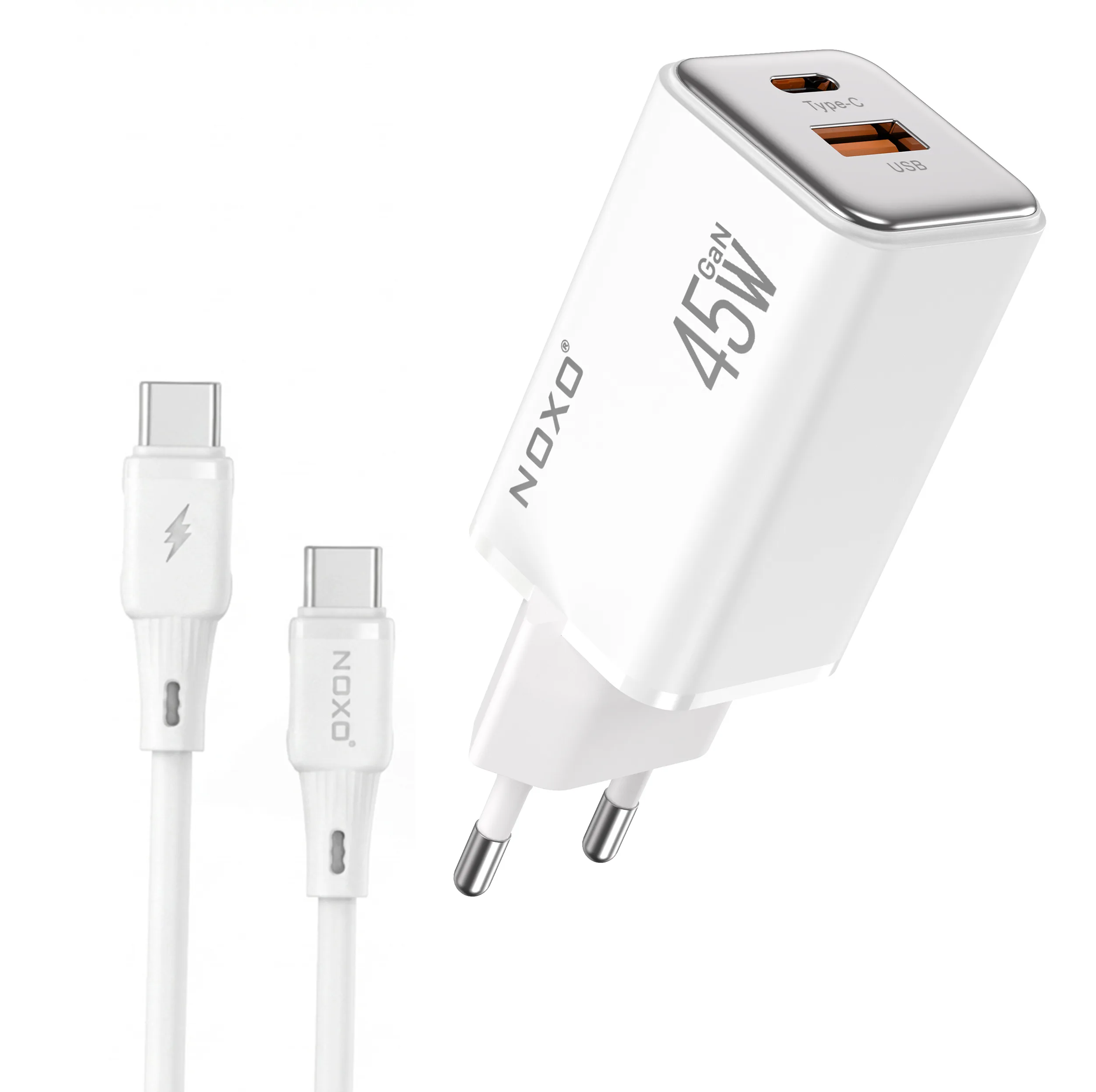 شارژر دیواری 45 وات دو پورت نوکسو مدل CHN‑8 GaN به همراه کابل usb‑C