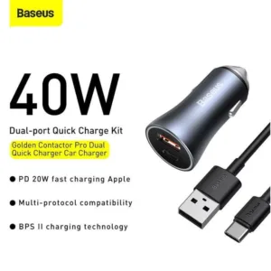شارژر فندکی باسئوس  مدل TZCCJD-40W به همراه کابل تبدیل USB-C