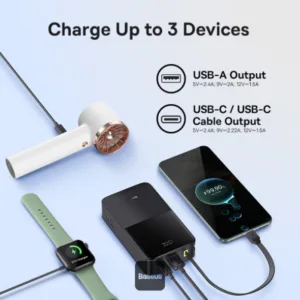 پاوربانک 22.5 وات بیسوس مدل ENERFILL PPBD2P-2020 ظرفیت 20000 میلی آمپر ساعت به همراه کابل USB-C