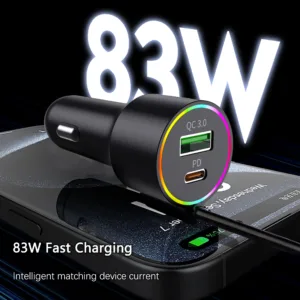 شارژر فندکی 83 وات دو پورت ارلدام مدل CC44 به همراه کابل USB-C