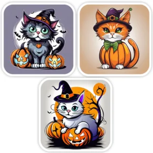 استیکر لپ تاپ و موبایل گوفی طرح گربه هالوین مدل halloween cat 87 مجموعه 3 عددی
