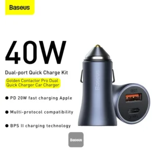 شارژر فندکی 40 وات 2 پورت بیسوس مدل CCJDZ-CX