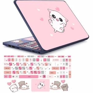 استیکر لپ تاپ مدل cute cat 02 مناسب برای لپ تاپ 15 تا 17 اینچ به همراه برچسب حروف فارسی کیبورد