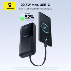 پاوربانک 22.5 وات بیسوس مدل LIPOW PPJP312 ظرفیت 20000 میلی آمپر ساعت به همراه کابل usb-c و لایتنینگ