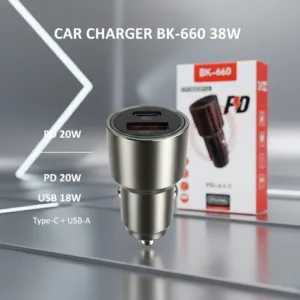 شارژر فندکی 38 وات دو پورت مدل BK-660