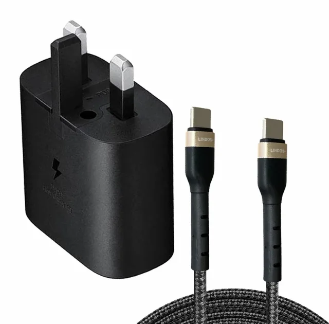 شارژر دیواری 25 وات لیندوس مدل Galaxy A52 به همراه کابل تبدیل USB-C