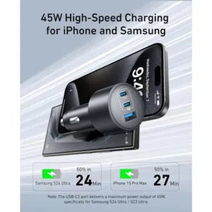 شارژر فندکی 100 وات 3 پورت انکر مدل B2737 به همراه کابل USB-C به USB-C