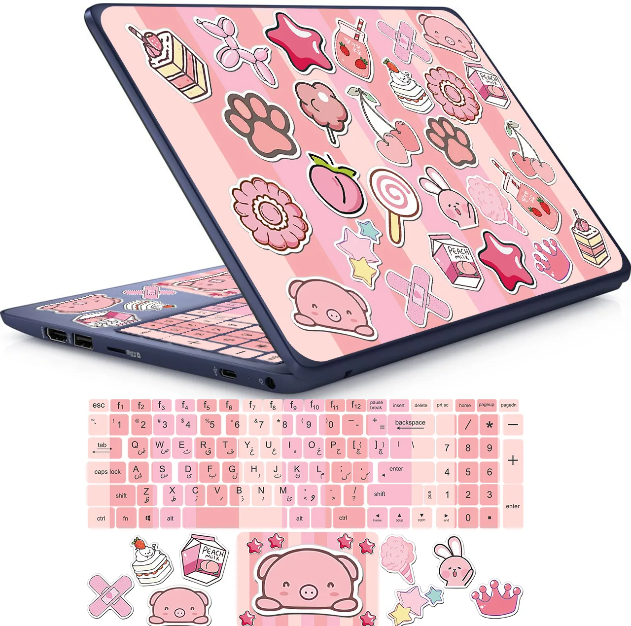 استیکر لپ تاپ راتیانا مدل girly pack مناسب برای لپ تاپ 15 تا 17 اینچ به همراه برچسب حروف فارسی کیبورد
