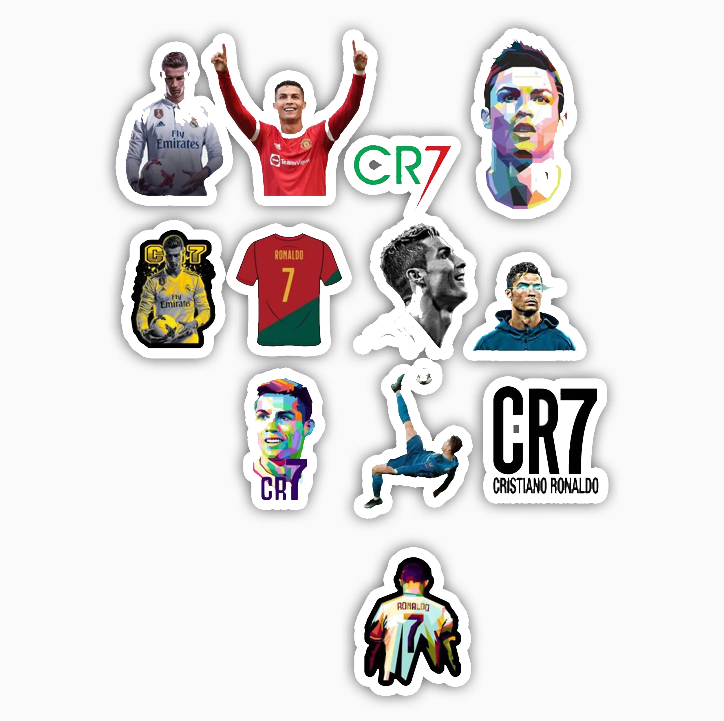 استیکر لپ تاپ و موبایل بووم طرح رونالدو مدل CR7 کد BG19 مجموعه 10 عددی