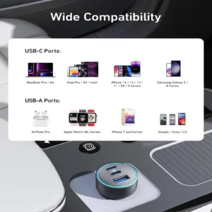 شارژر فندکی 67 وات سه پورت انکر مدل A2736H11 به همراه کابل usb c