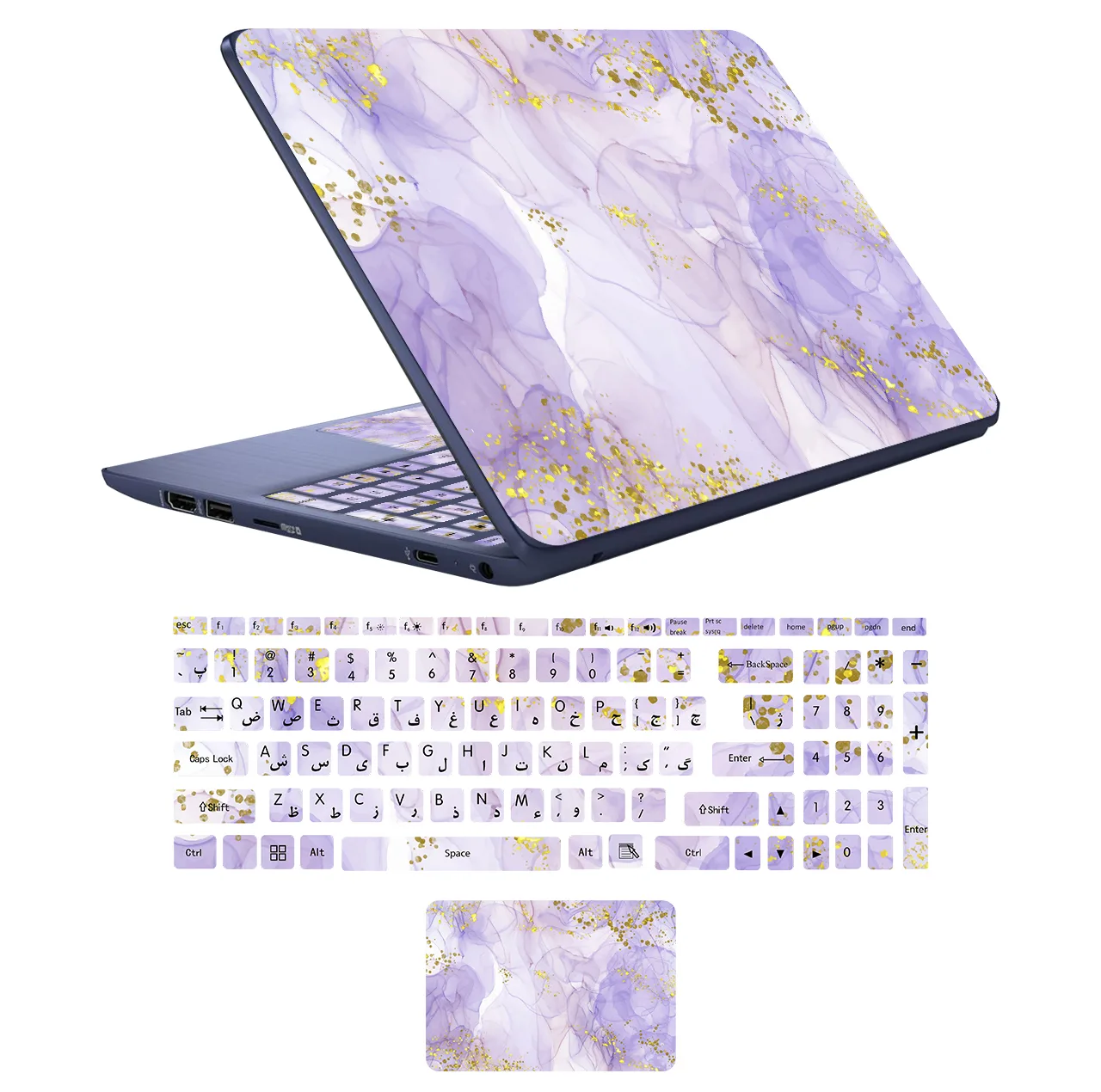استیکر لپ تاپ مدل marbel کد 12 مناسب برای لپ تاپ 15 تا 17 اینچ به همراه برچسب حروف فارسی کیبورد