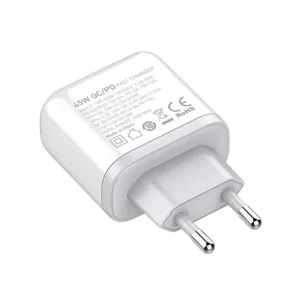 شارژر دیواری 45 وات 2 پورت الدینیو مدل A2526C به همراه کابل تبدیل USB-C به لایتنینگ