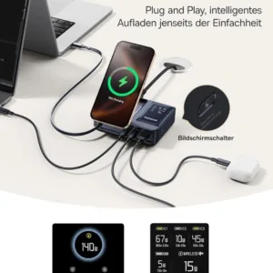 شارژر رومیزی 140 وات پنج پورت بیسوس مدل Nomos Qi2 140W