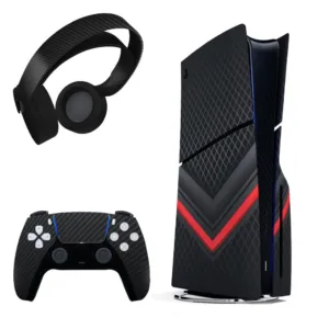 برچسب کنسول بازی و هدفون و دسته پلی استیشن 5 اسلیم هاماگراف مدل redline carbon مناسب برای دستگاه دیسک خور