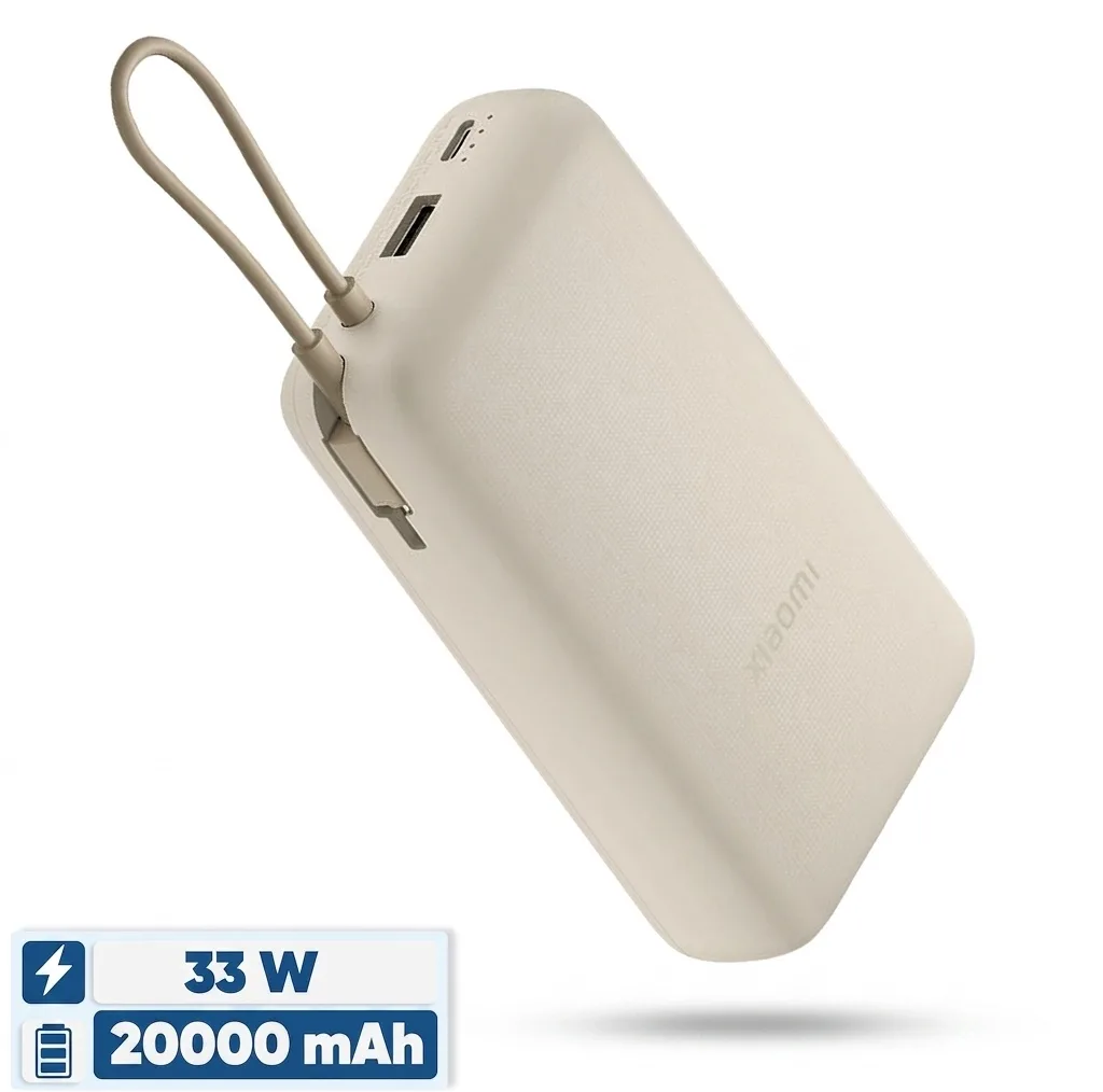 پاوربانک 33 وات شیائومی مدل Integrated Cable ظرفیت 20000 میلی آمپر ساعت - گلوبال