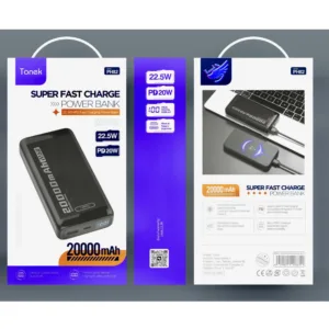 پاوربانک 22.5 وات تونک مدل PH 82 ظرفیت 20000 میلیآمپرساعت به همراه کابل USB-C