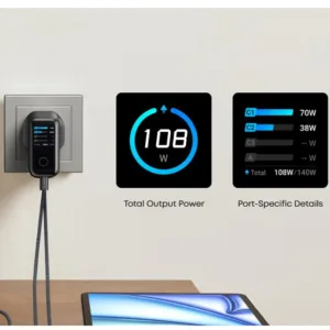 شارژر دیواری 140 وات 4 پورت انکر مدل B0DPKP7RD8 به همراه کابل USB-C به طول 1.5 متر