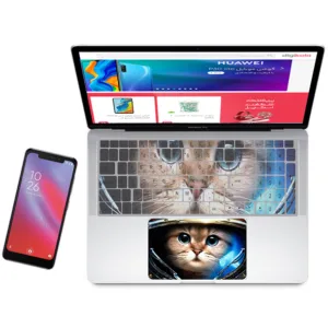 استیکر لپ تاپ راتیانا مدل cat 2 مناسب برای لپ تاپ 15 تا 17 اینچ به همراه برچسب حروف فارسی کیبورد
