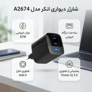 شارژر دیواری 67 وات انکر مدل A2674 - دو پین