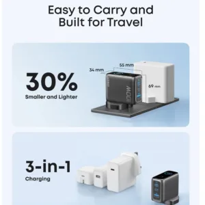 شارژر دیواری 100 وات سه پورت انکر مدل B121B به همراه کابل تبدیل USB-C