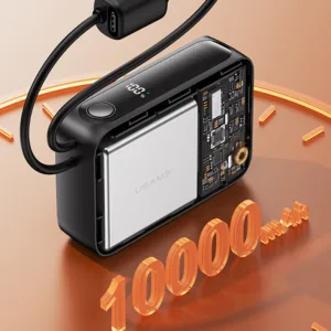 پاوربانک 22.5 وات یوسمز مدل CD260 ظرفیت 10000 میلیآمپرساعت به همراه 2 عدد کابل USB-C و لایتنینگ