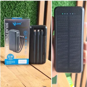 پاوربانک خورشیدی بی سیم 22.5وات وی لاو مدل V28 ظرفیت 30000میلی آمپر ساعت به هراه سه عدد کابل usb-c / لایتنینگ /MicroUSB