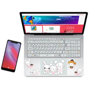 استیکر لپ تاپ راتیانا مدل bunny friends مناسب برای لپ تاپ 15 تا 17 اینچ به همراه برچسب حروف فارسی کیبورد