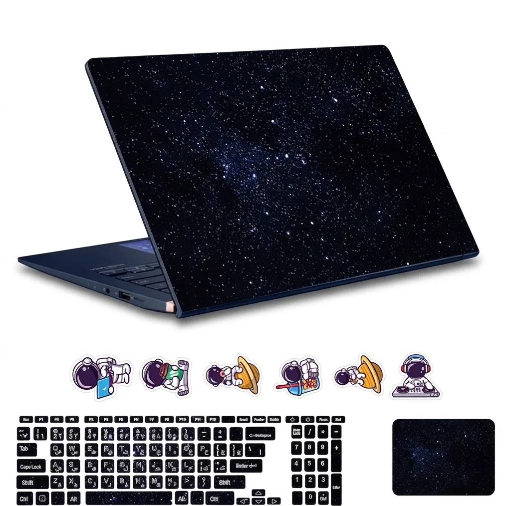 استیکر لپ تاپ توییجین و موییجین طرح Space  کد 182 مناسب برای لپ تاپ 15.6 اینچ به همراه برچسب حروف فارسی کیبورد