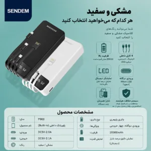 پاوربانک 10.5 وات سندم مدل P900 ظرفیت 20000 میلیآمپرساعت