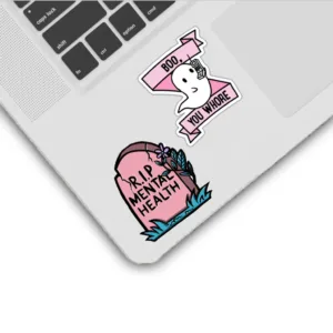 استیکر لپ تاپ و موبایل بووم طرح روح صورتی کد 5478 مدل RIP مجموعه 4 عددی