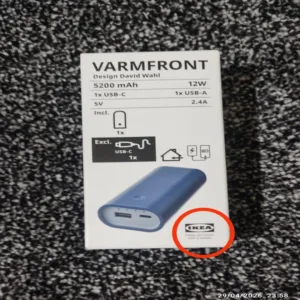 پاوربانک 12 وات ایکیا مدل VARMFRONT ظرفیت 5200 میلیآمپرساعت