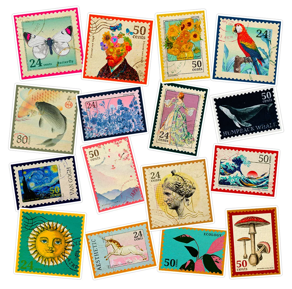 استیکر لپ تاپ ماسا دیزاین طرح Postage Stamp کد COLS42 مجموعه 16 عددی