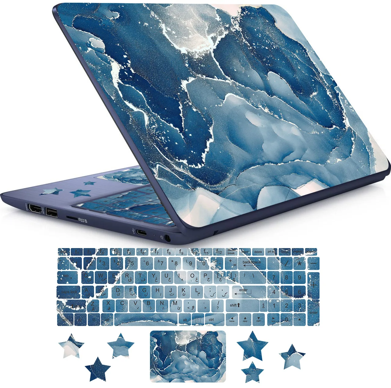 استیکر لپ تاپ راتیانا مدل marble 22 مناسب برای لپ تاپ 15 تا 17 اینچ به همراه برچسب حروف فارسی کیبورد