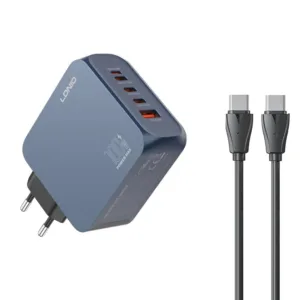 شارژر دیواری 100 وات 5 پورت الدینیو مدل Q8 به همراه کابل USB-C
