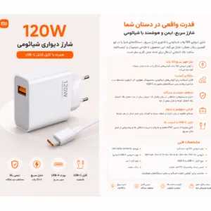 شارژر دیواری 120 وات مدل 120w power adaptor suit به همراه کابل USB-C
