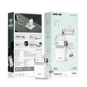 پاوربانک بی سیم 22.5 وات گرین لاین مدل Dyno 2-in-1 ظرفیت 10000 میلیآمپرساعت به همراه کابل USB-C