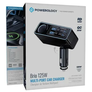 شارژر فندکی 125 وات 5 پورت پاورولوجی مدل Brio 125W PWDA58BK