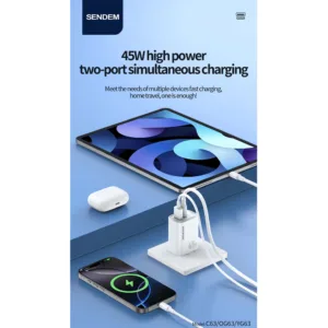 شارژر دیواری 45 وات سندم مدل S23 به همراه کابل USB-C