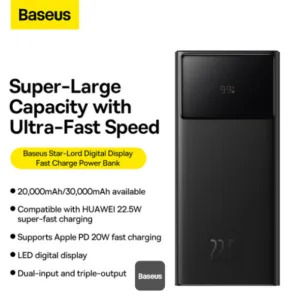 پاوربانک 22.5 وات بیسوس مدل Star-Lord PPXJ080002 ظرفیت 20000 میلیآمپرساعت به همراه کابل USB-A به USB-C